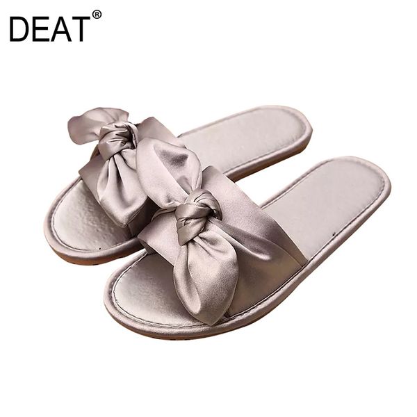 

deat] 2020 new spring summer round toe silk bowknot casual simple flat indoor home slippers women shoes fashion tide 10h378, Black