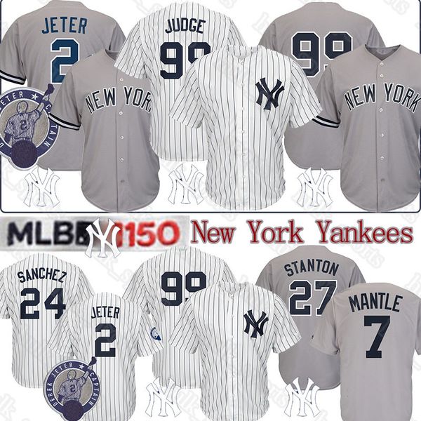 

99 aaron judge yankee 2 derek jeter new jer ey york 27 tanton 7 mantle 3 ruth 24 anchez yankee 150th ba eball jer ey men, Blue;black