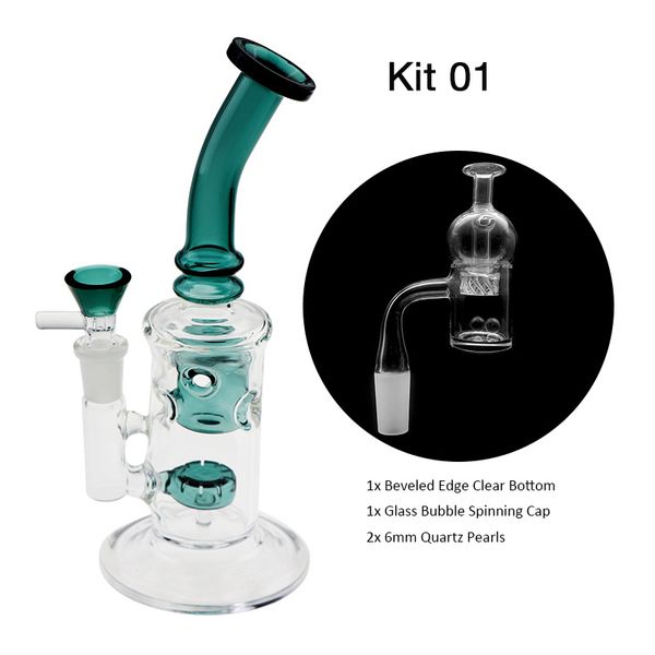 8,5 Zoll Glas Wasserbongs Wasserpfeifen Dab Rigs Rohre mit Terp Slurpers Spritzschutz abgeschrägte Kante Quarz Banger Nägel Spinning Carb Caps