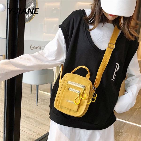 

женщина желтой твердой сумки плеча canvas повседневной малый zipper ремень crossbody сумка мода роскошный пляж мешком dos # g3