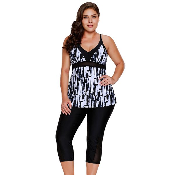 

для женщин из двух частей v-образным вырезом tankini купальник с boardshort plus size, White;black