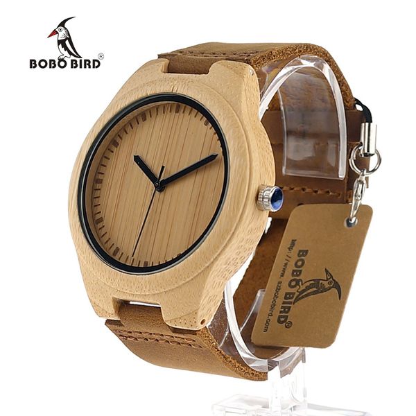 

bobo bird simplicity lovers' wooden watches handmade bamboo quartz watch with leather strap for men women as gift item, Slivery;brown