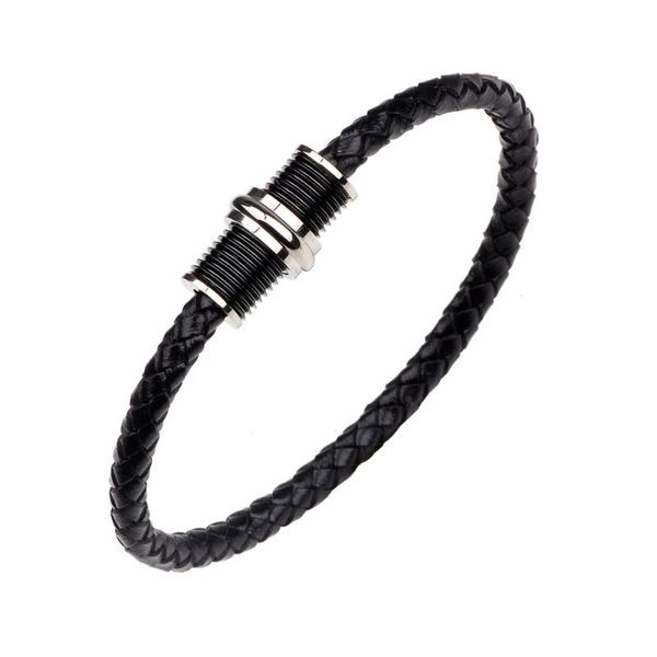 

2019 new fashion men women genuine leather bracelet simple stainless steel magnet clasp bracelet jewelry gift, Golden;silver