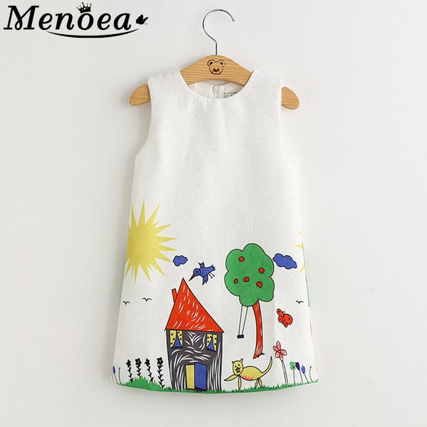 

menoea girls dress 2020 european and american style baby girls dresses sleeveless floral printing for 3-8year clothes dress t200624, Red;yellow