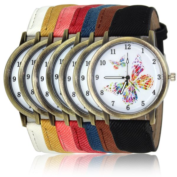 

fashion women unique denim butterfly watches couple gift for women, Slivery;brown