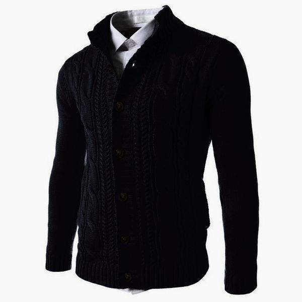 

men's coat slim fit long sleeve knitted stand collar winter warm casual vintage solid jackets plus size, White;black