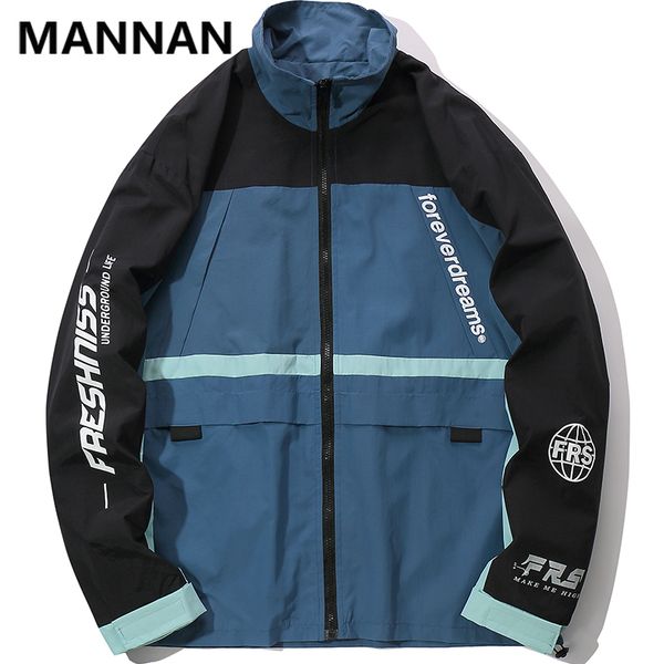 

mannan jackets men patchwork loose jacket tracksuit high street coats hip hop fashion casual hip hop male streetwear windproof, Black;brown