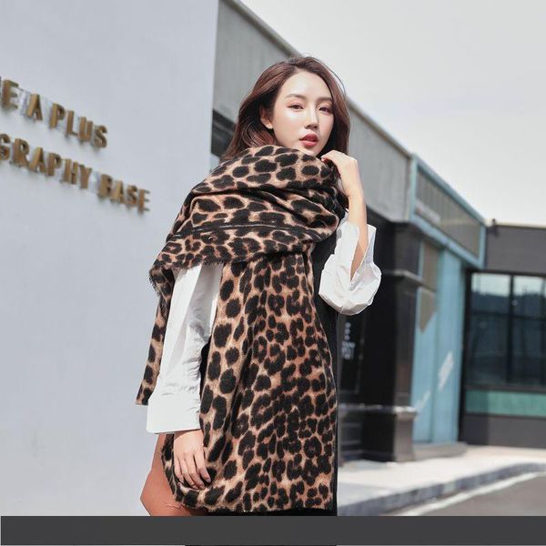 

2019 new arrival women's fashion wild leopard scarf long section of cashmere shawl scarf autumn and winter korean version of the dual-u, Blue;gray