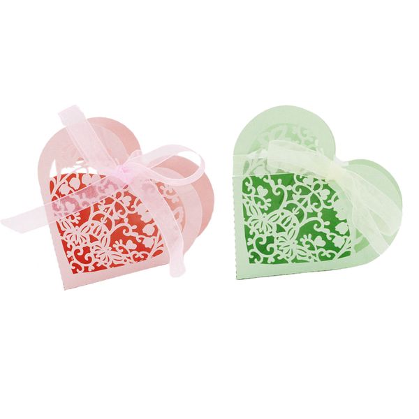 

40 pieces heart paper cut candy sweet box w/ ribbon wedding party favor gift