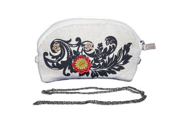 

hand made new women linen handbags female hand made flowers with beads 2 in 1 purse chain shoulder bag zipper bag