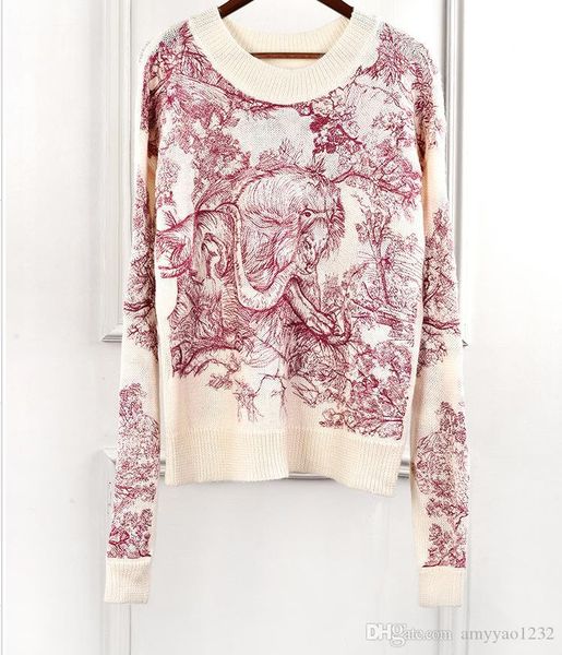 

128 2019 весна бренд же стиль свитер пуловер с длинным рукавом круглый вырез кнопка животных печати роскошные женские одежды sh, White;black