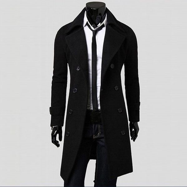 

coat men winter long coat slim stylish trench double breasted long jacket parka mens overcoat, Tan;black