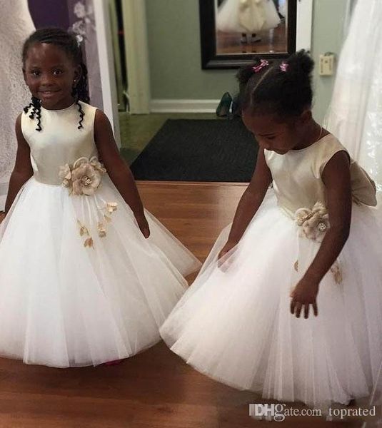 

white spring ankle length flower girls dresses for weddings back with big bow sash satin sash kids party gowns formal wear custom made, White;red