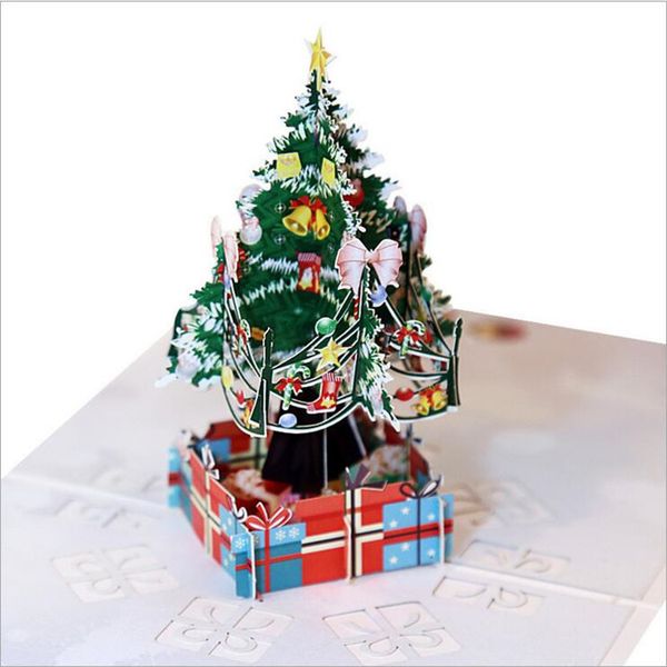 3D Yukarı Noel Ağacı Tebrik Kartı Xmas Hollowing Hediye Nimet Pop Up Tebrik Kartpostal Ücretsiz Shippning 10 adet / grup