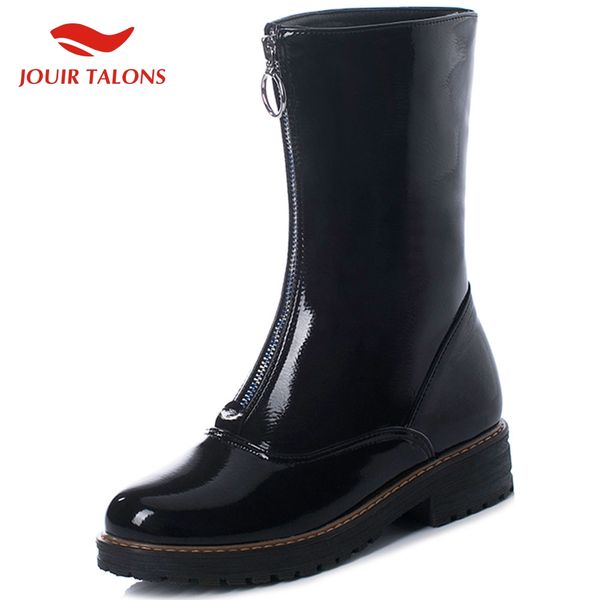 

jouir new arrivals dropship size 43 chunky heels mid calf boots women shoes woman zip up platform concise shoes woman boots, Black