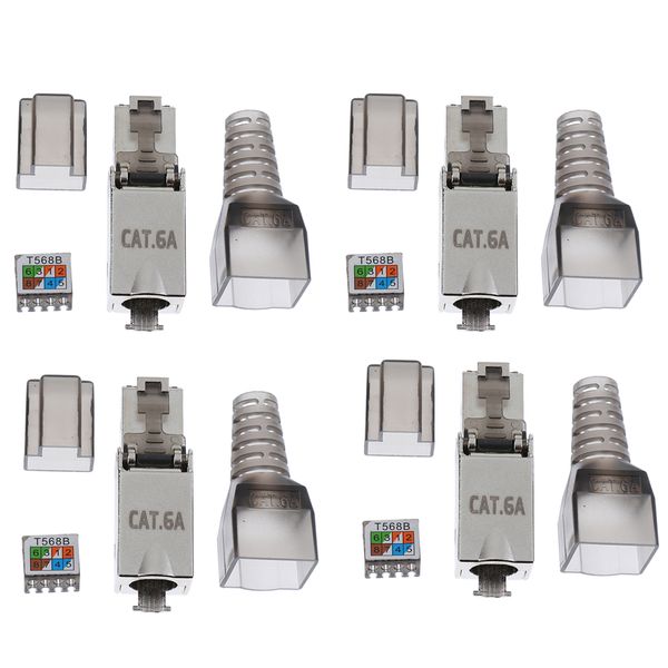 

4x cat6a rj45 network connector modular plugs shielded connectors ethernet