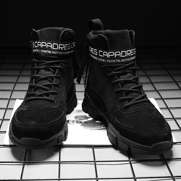 

2019 new men's boots autumn early winter boots men's shoes cool youth fashion street shoes single ankle, Black