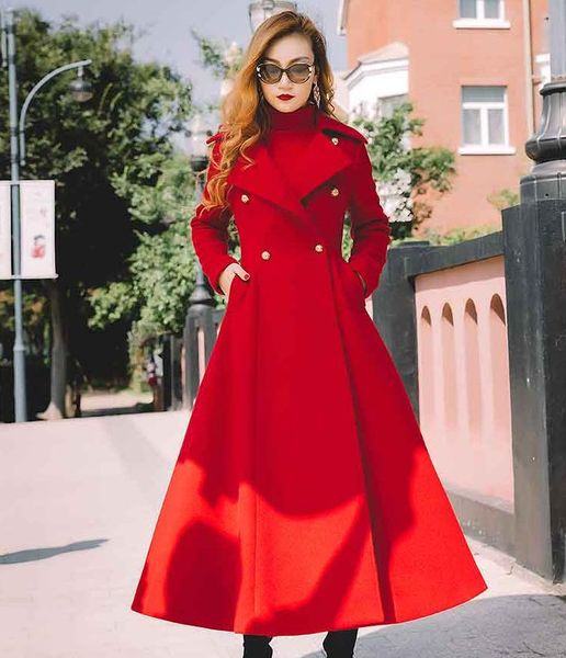 

x-long winter women's jacket windbreaker wool woolen coat long sleeve double breasted slim overcoat fashion warm outwear l1544, Black