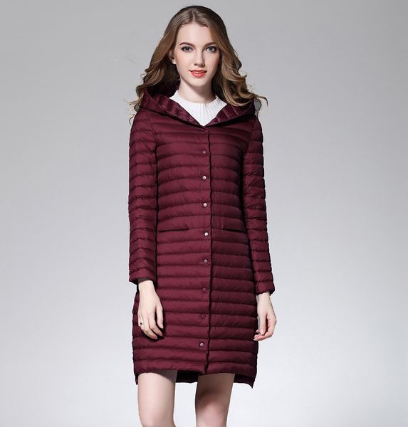 

parka coat woman white duck down long jacket female hooded ultra light padded jackets winter long coat fashion parkas solid, Black