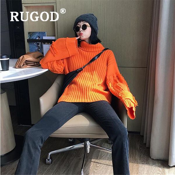 

rugod women 's turtleneck sweater autumn winter solid long sleeve patchwork pullover knitted casual lady 2019 jumpers, White;black