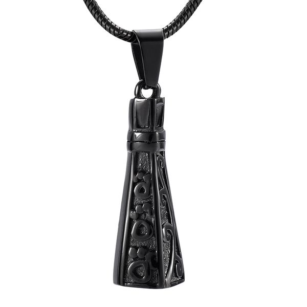 

lkj9940 black tone tower shape 316l stainless steel cremation urn necklace ashes urn keepsake memorial jewelry for men women, Silver