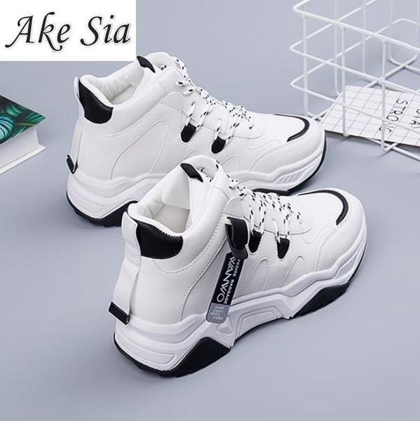 

2019 autumn winter new women casual ankle flat sneakers female shoes wild round head straps comfortable pu high shoes, Black