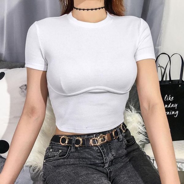 

skinny white brief t-shirt women harajuku spring summer 0-neck short sleeve grosgrain pullover fitness slim t shirt