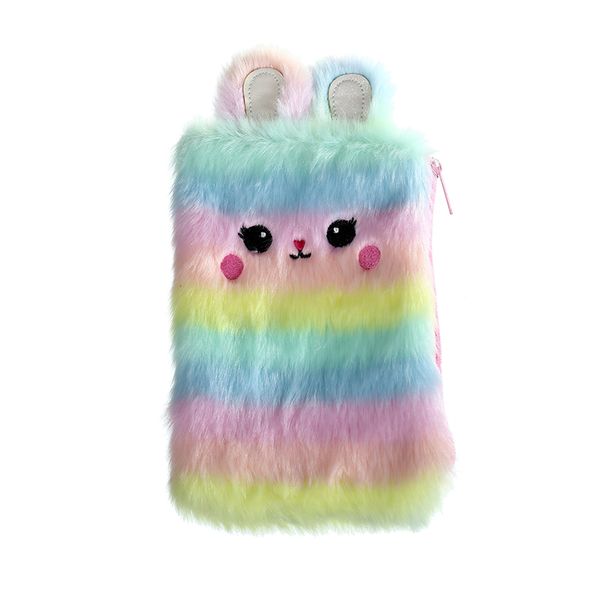 

cosmetic bags & cases girl winter plush cartoon case travel zipper rainbow organizer makeup bag student embroidery fur pencil