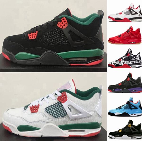 

4 nrg white pizzeria 4s black pizzeria men basketball shoes tattoo cactus jack travis scotts x bred sports sneaker with box size 8-13