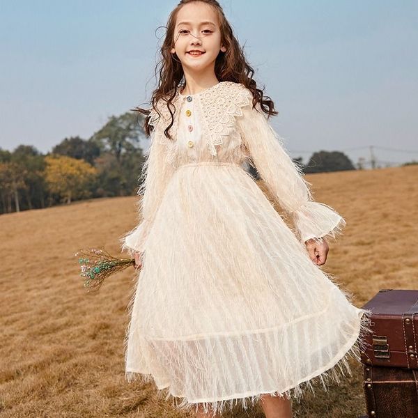 

новый 2020 лето малышей девочки платье кисточкой с длинным рукавом принцессы-линия платья детская повседневная одежда детская одежда w272, Red;yellow