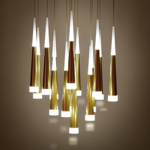 

modern led staircae chandelier hanglamp aluminum conical long stair pendant lamp suspension luminaire spiral lustre for stair