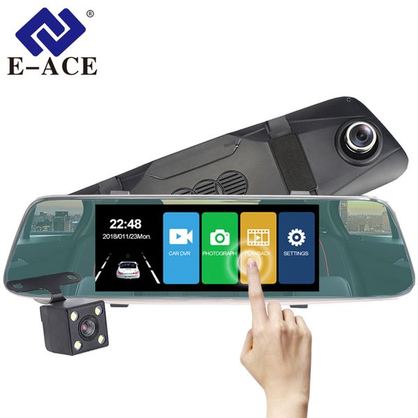 

e-ace car dvr camera 7.0" touch rearview mirror dash cam auto video recorder fhd 1080p dual lens with rear view camera dashcam