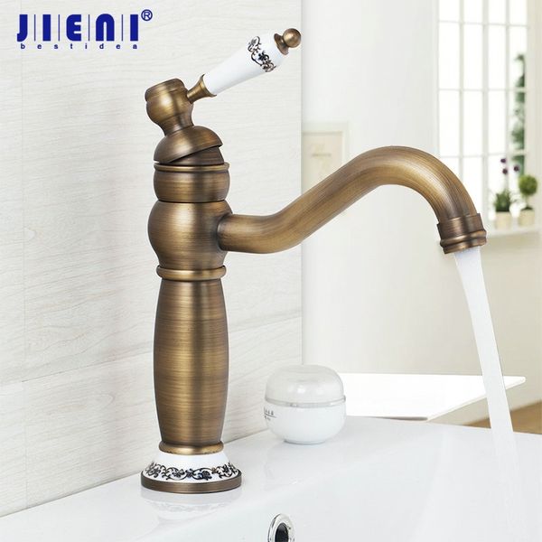 

antique brass bathroom basin sink faucet stream spout faucet & cold mixer counter tap ceramic finish handle