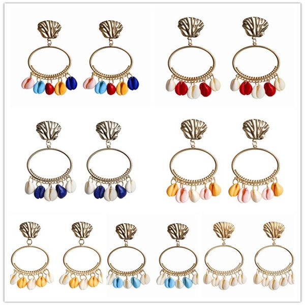 

new fashion gold color summer style colorful shell earring for women big circle dangle statement earrings tassel brincos lx, Silver