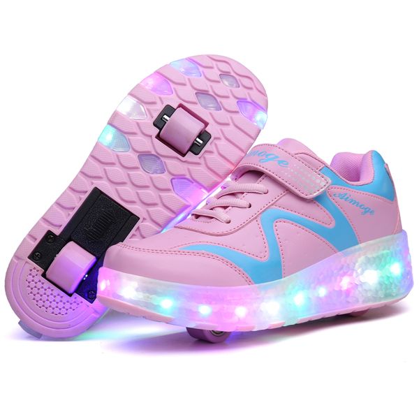 

hyfmwzs kids shoes with led lights children roller skate two wheels skates boy heelies girls chaussure usb charging 28-42