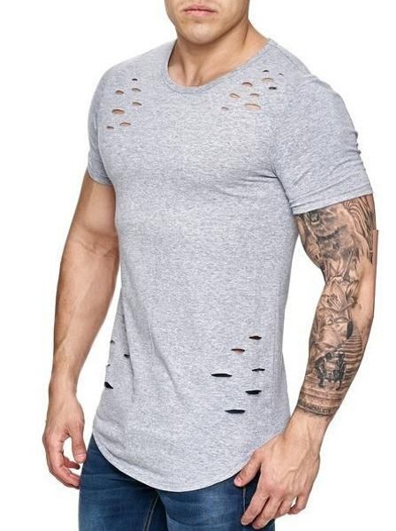 

2019 new spring short t shirt men fashion hole design fitness t-shirt summer short sleeve solid slim fit hip hop tshirt, White;black