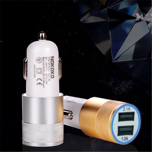 

nokoko car charger 2.1a 1a dual usb ports metal alloy car chargers for iphone samsung s8 s9 android phone pc mp3 gps