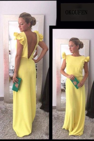 

light yellow women prom dresses jewel backless ruffles ladies long formal evening party gowns vestidos de novia customized, White;black
