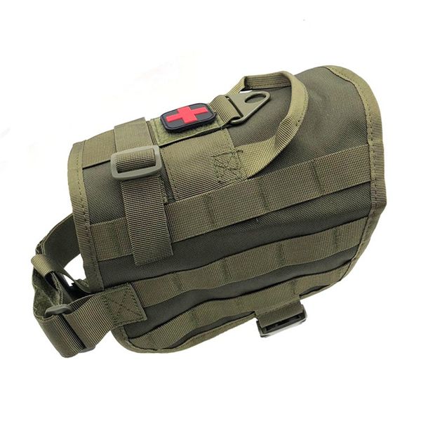 

training molle dog vest hunting k9 service dog harness with pulling handle pet vests tactical hunting gear, Camo;black