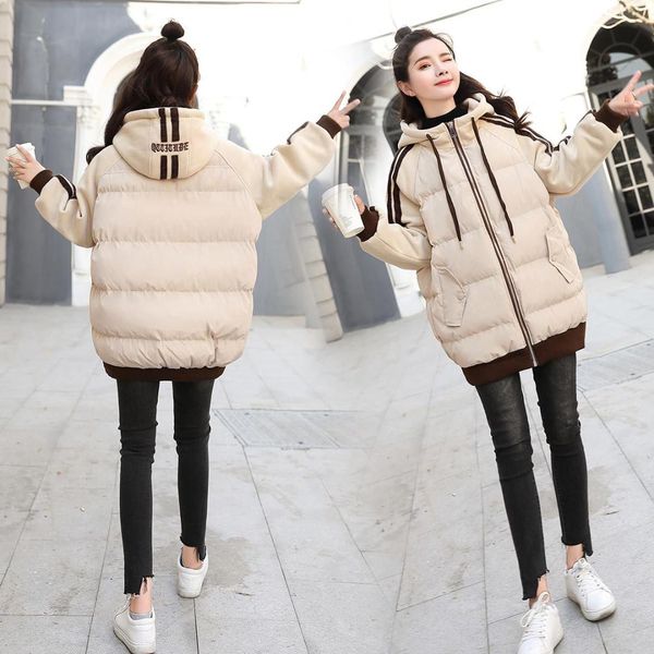 

down jacket cotton-padded clothes female winter 2019 new style junior high school students down coat korean-style loose-fit mid, Blue;black