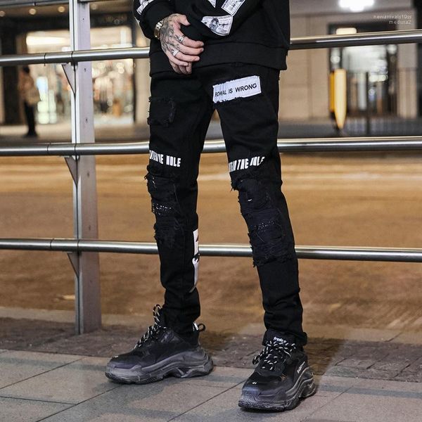 

printed zipper designer slim fit repres pencil pants tkpa mens hiphop black jeans ripped, Blue