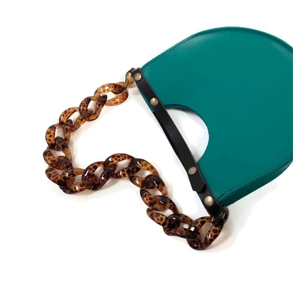

vintage acrylic chain saddle bag for ladies quality pu leather shoulder bag for female fashion elegant semi-circle handbags new