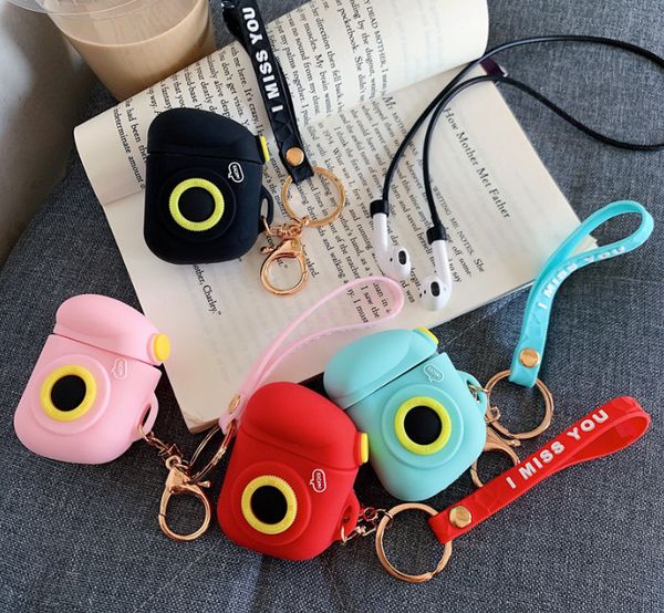 

for apple bluetooth wireless charging box headset 3d mini fun camera silicone airpods case designer earphone full cover shockproof box