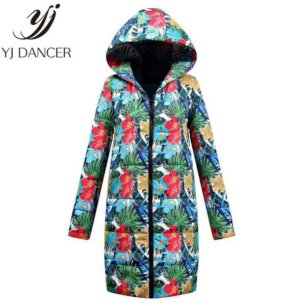

winter 2018 coat women new print parka casual cotton coat winter jacket fur women clothes thicken cotton css254, Black