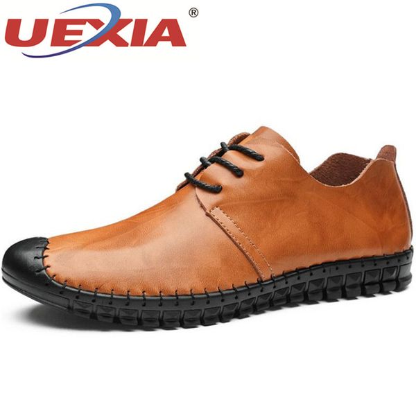 

uexia handmade outdoor cowhide men casual shoes male fashion loafers driving shoes soft moccasins flats slip on footwear size 48, Black