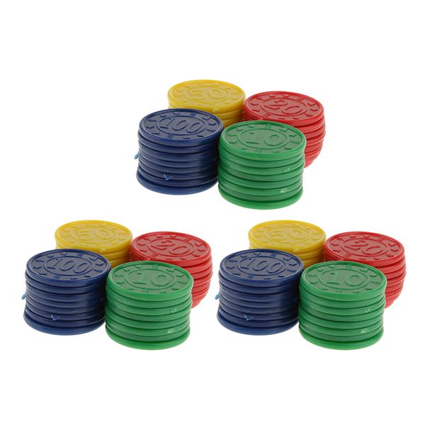 

lot of 96, casino multi-color numbered poker chips set blue red green yellow