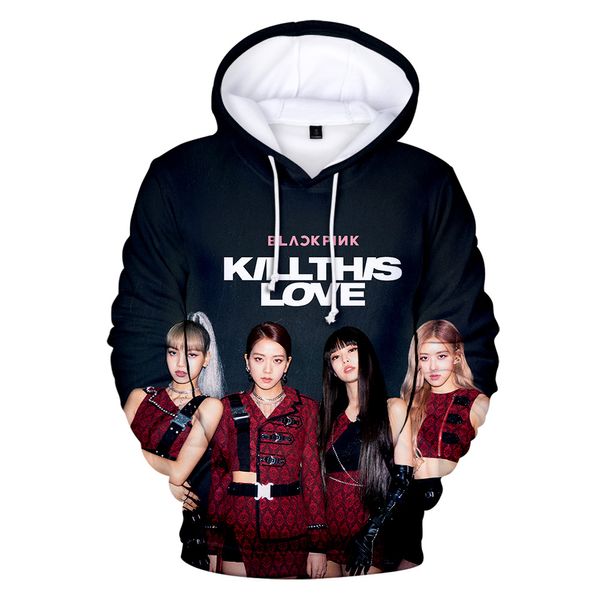 

blackpink kill this love 3d hoodies sweatshirts women fashion long sleeve hooded sweatshirt 2019 kpop casual streetwear clothes, Black