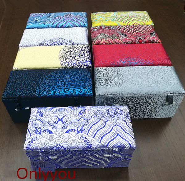 

luxury rectangle cotton filled jewelry wooden storage box gift decoration crafts stone collection packaging box chinese silk brocade box, Black;white