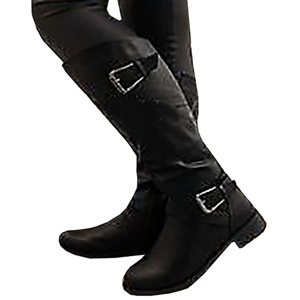

long tube knights female sheos belt buckle cross border autumn, winter women fashion boots amazon autumn and winter new style be, Black
