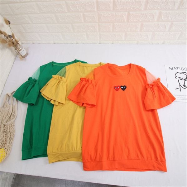 

sweet age-reducing round collar mesh strapless t-shirt short-sleeved women's all-match embroidery 703 sweet age-reducing round collar, White